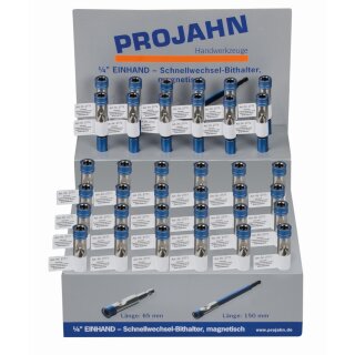 Projahn Display Einhand-Bit-Halter mit Schnelll&ouml;seknopf magnetisch 1/4&quot; 24x 65 mm + 12x 150 mm
