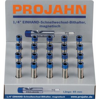 Projahn Display 20x Einhand-Bit-Halter mit Schnelll&ouml;seknopf Form E magnetisch 1/4&quot; 65 mm